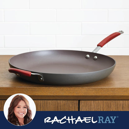 Cucina Hard-Anodized Nonstick Frying Pan, Gray with Cranberry Red Handles, 14 Inch Pan8