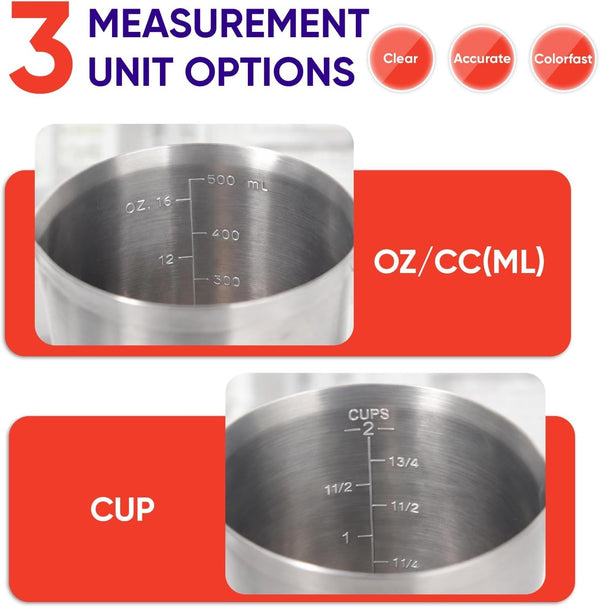 Newness Stainless Steel Measuring Cup, Metal Measuring Cup with Handle (Upgraded, 3 Marking Including Cup/Ml/Ounce Scale), 16 Ounces (0.5 Liter, 2 Cup)4