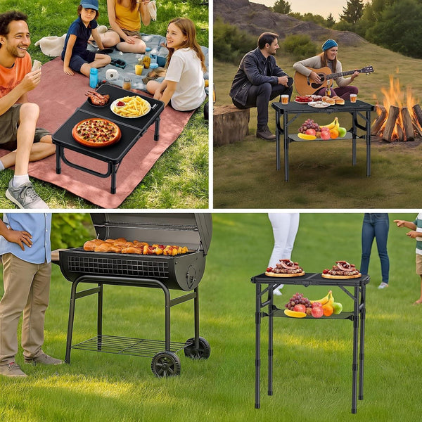 Folding Camping Table, 24"X 16" Adjustable Height Small Folding Table | with Storage Net, Aluminum Compact Folding Table, Lightweight, Portable Table for Outdoor Travel Cooking Picnic, Pure Black8