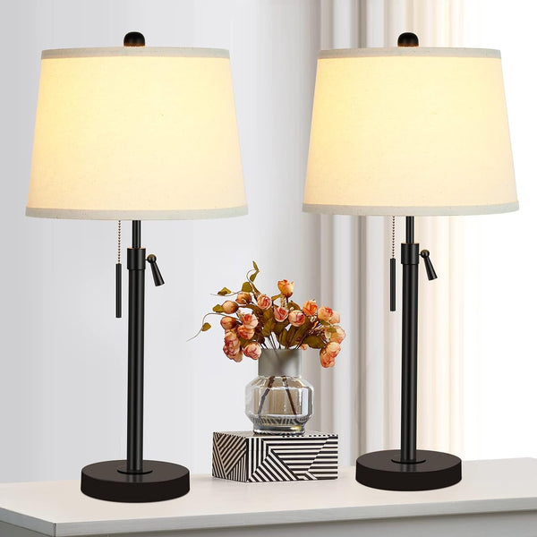 Bedside Table Lamps Set of 2: Tall Black Table Lamps for Living Room End Table | Height Adjustable 3-Way Dimmable Nightstand Lamp with Pull Chain Switch Modern Lamps for Bedroom Office(Bulbs Included)4