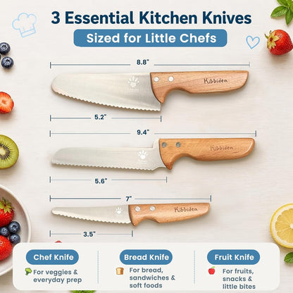 Kids Knife Set for Real Cooking, Kids Safe Kitchen Chef Knives | 4PCS, Food-Grade Stainless Steel Blades, Ergonomic Wood Grip, Bpa-Free, Child-Friendly Cutting Tool for Beginner Training2