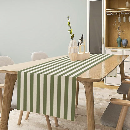 Sage Green and White Striped Table Runner Vertical Stripe Modern Farmhouse Geometric Kitchen Dinner Runner for Indoor Home Living Room Party Dining Table Decoration 13"X60"3