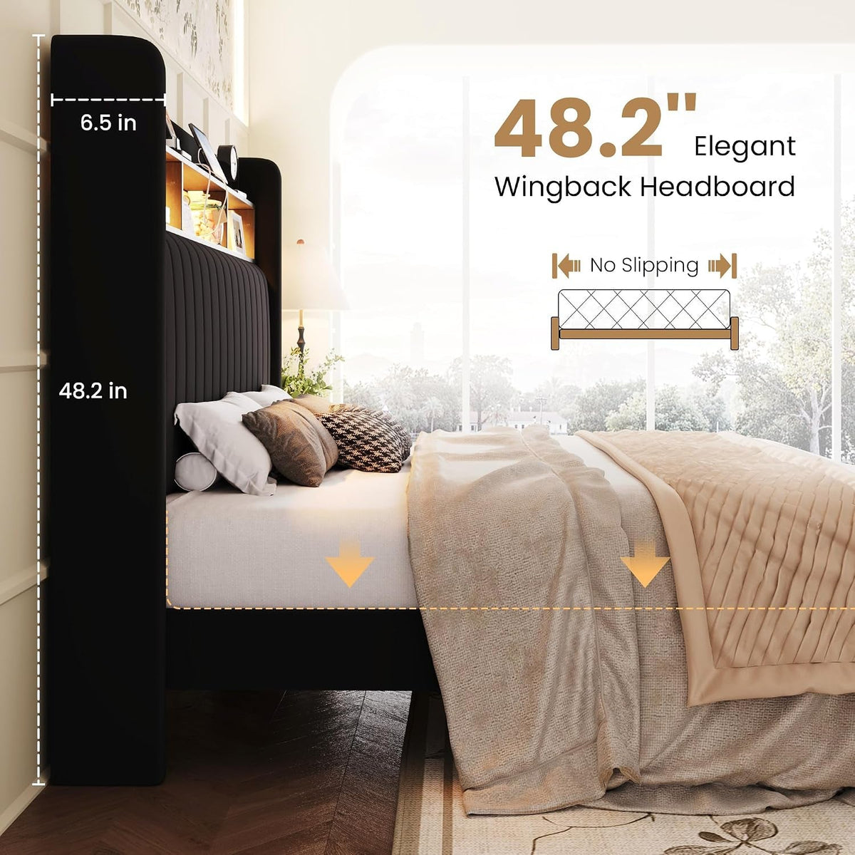 full-size-platform-bed-frame-2-tier-storage-shelf-velvet-wingback-upholstered-headboard-led-lights-and-charging-station-no-box-spring-needed-noise-free-easy-assembly-black