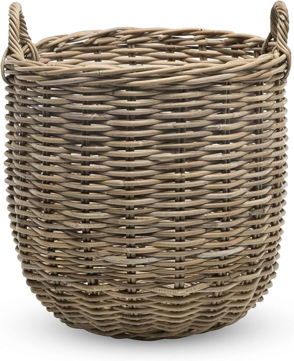 Rattan Kobo round Storage Basket with Handles, Gray Brown, Large1