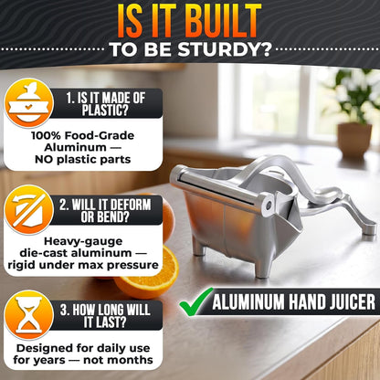Hand Juicer Squeezer, Large 20 Oz Aluminum Bowl with Pour Spout | Handheld Manual Citrus Press, Gets Every Drop Out of Lemon, Lime, Orange, Grapefruit, and Pomegranate Juice, Ergonomic Handle10