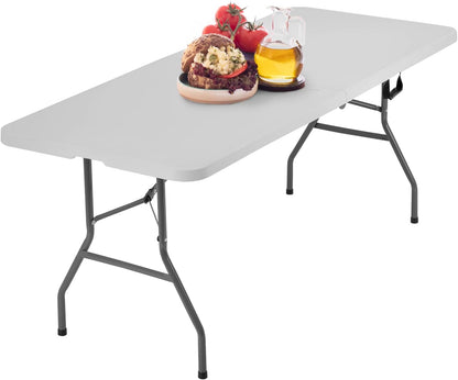 | 6FT Folding Table | White | Portable Plastic Table | with Carry Handle | Waterproof & Foldable Table Design | Steel Frame with Lock | for Events, Camping, Indoor & Outdoor Use1