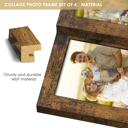 4X6 Collage Frame Tempered Glass for 4 4X6 Photos Brown6