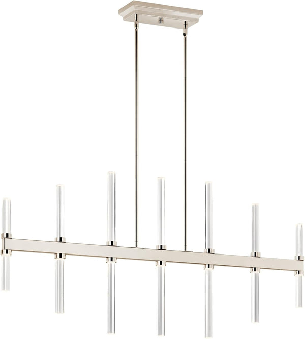 Sycara 14-Light LED Linear Chandelier, Modern Light with Faceted Crystal in Polished Nickel, Sloped Ceiling Compatible, for Dining Room, Bar or Kitchen (22.25" X 5" X 48.25"), 52670PN1