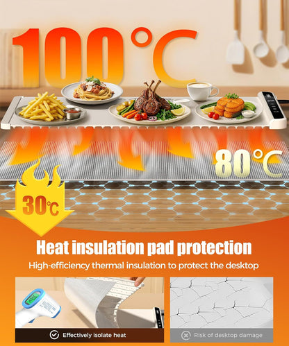 Warming Mat for Food, 26X15 Inch, off White, Fast Heat, Child Lock | Includes Heat-Resistant Pad. Perfect for Chafing Dishes, Buffet & Parties. Easy to Clean & Store. 6 Settings, Timer & Lock.2