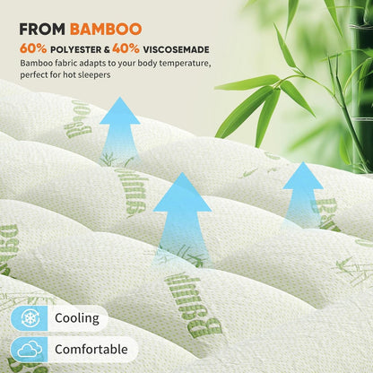 Ultra Soft Full Size Mattress Topper - Viscose Made from Bamboo Pillow Top Mattress Pad for Comfort & Support - Naturally Cooling for Hot Sleepers, Green | Ultra Soft Mattress Pad, Stretchable Pockets Fits 6"-18" Mattress, Breathable Cooling Topper for Back Pain Relief, Green7