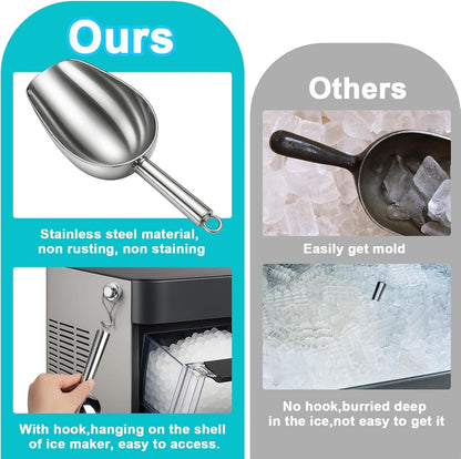 Stainless Steel Ice Scoop for Freezer with Magnetic Hook | Ice Scoop for GE Profile Opal 2.0 Nugget Ice Maker, for Kitchen Ice Bucket Bar Party Accessories(8Oz-Silver)5