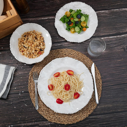 Creamy Beaded Melamine Dinnerware Sets, Set of 6,18 Piece Farmhouse Plates and Bowls Set, Lightweight, Bpa-Free Scalloped Rim Dishes Dinner Serving Set for Indoor & Outdoor Use, Off-White2