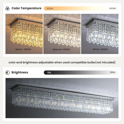 Rectangular Chandelier, Modern Dining Room Light Fixture with Raindrop Chandelier Crystals, 13-Light Flush Mount Rectangle Chandelier for Dining Room Kitchen,Chrome Finish L59'' X W10'' X H9''2