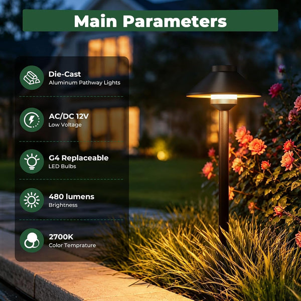 Low Voltage Landscape Pathway Lighting 6-Pack, Outdoor Aluminum Path Lights with G4 4W 2700K Bulb Replaceable (6''W 18''H),12V Walkway Lights Waterproof for Garden Yard, ORB5
