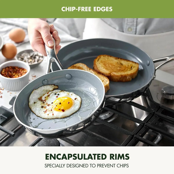 Valencia Pro Tri-Ply Stainless Steel 8” & 10” Frying Pan Skillet Set, Pfas-Free Ceramic Nonstick Coating, Induction Ready Cookware, All Cooktops, Eggs & Omelets, Dishwasher & Oven Safe 600F8