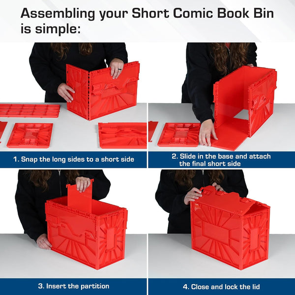 Short Comic Book Bin, Holds 150 Comics Each, Red, 1 Pack4