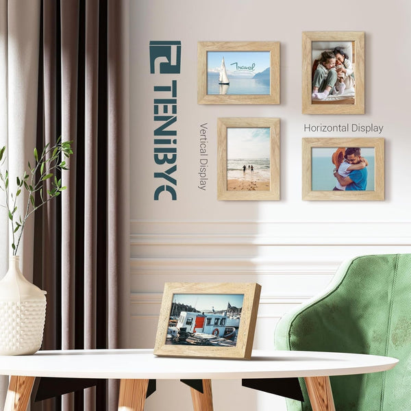 5X7 Picture Frame, Natural Wood, 4 Pack, Glass, for Photo, Art6