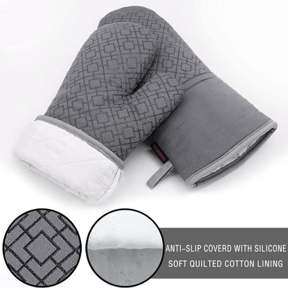 Oven Mitts and Pot Holders Sets 6Pcs, Kitchen Oven Glove,High Heat Resistant 550 Degree Extra Long Oven Mitts and Potholders with Non-Slip Silicone Surface for Home Essentials (Grey) (Gray)3