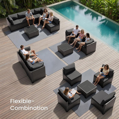 Patio Furniture Set - All-Weather - 7 Piece Patio Outdoor Conversation Set, Modular Wicker Rattan Sectional Sofa for Backyard, Garden, Poolside, Balcony, Porch, Patio,Black/Dark Gary6