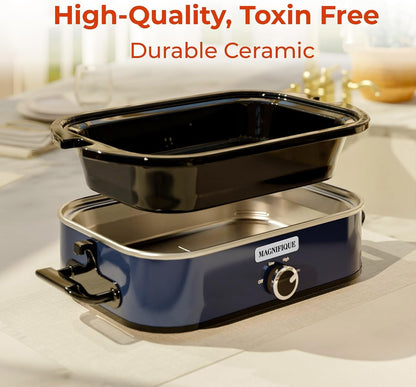 [NEW] MAGNIFIQUE 4-Quart Slow Cooker with Casserole Manual Warm Setting - Perfect Kitchen Small Appliance for Family Dinners, Dishwasher Safe Crock, Blue4