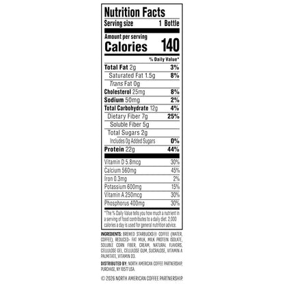 Starbucks Coffee & Protein, Classic Caffe, 12 Fl Oz Bottles, (12 Pack), 22G Protein, 2G Sugar, No Added Sugar, 5G Prebiotic Fiber, High Protein Iced Coffee2