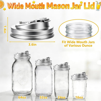 Wide Mouth Mason Jar Drinking Lids, Stainless Steel Sip Lid, 2 Pcs | Mason Jar Drink Lids for Iced Coffee, Smoothies & Cold Drinks, Leak Resistant, Reusable, Heavy Duty Metal3