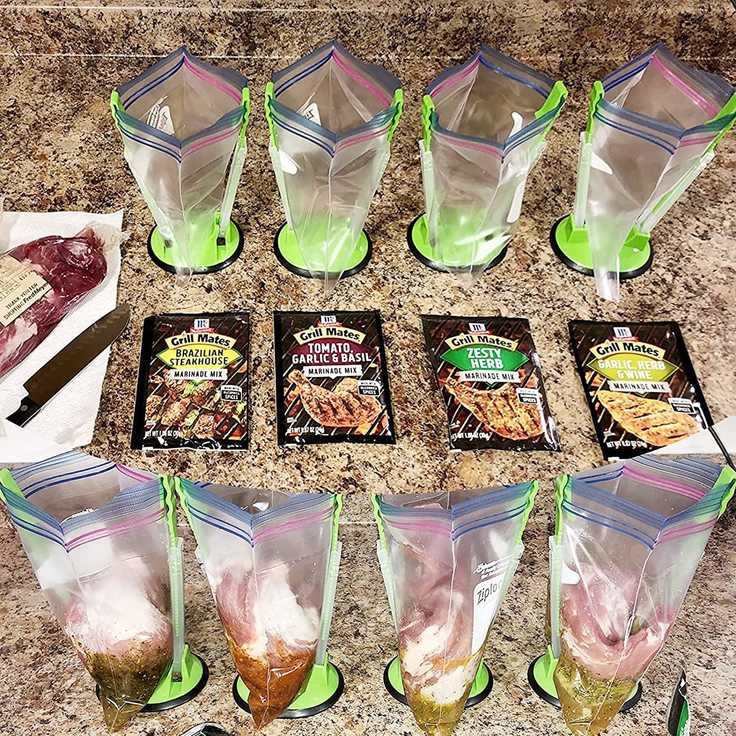 baggy-rack-holder-for-food-prep-ziplock-bag-meal-planning-plastic-freezer-bag-holders-stand-green-pack-of-4-4-pcs