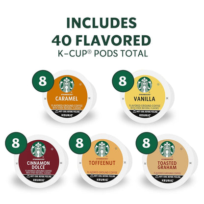 Starbucks K-Cup Coffee Pods, Flavored Hot or Iced Coffee, Variety Pack, 40 Keurig Pods | 100% Arabica K-Cup Pods for Keurig Brewers; Assorted Flavored Coffees Variety Pack; 1 Box, 40 Pods2