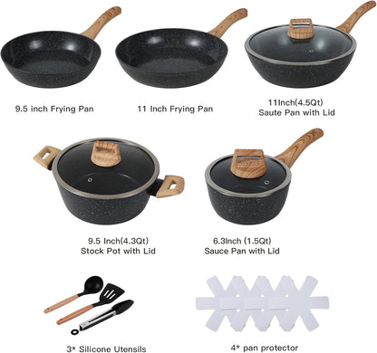 Ceramic Cookware Sets 15PCS Pots and Pans Set Non Stick (Black15) | Fashion House Warming Gift Easy Clean Suitable for Beginners3