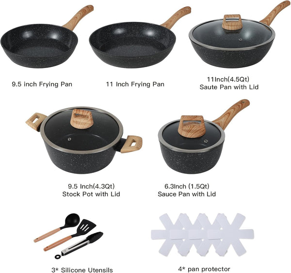 Ceramic Cookware Sets 15PCS Pots and Pans Set Non Stick (Black15) | Fashion House Warming Gift Easy Clean Suitable for Beginners3