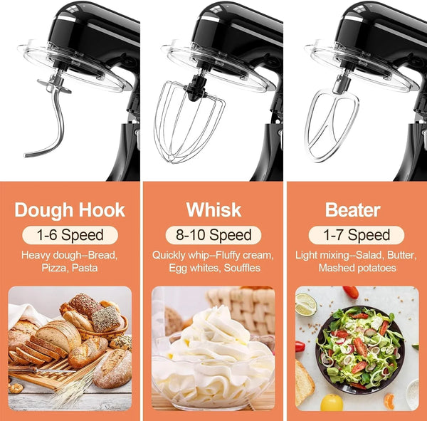 3-IN-1 Electric Stand Mixer, 6.5QT Bowl 660W 10-Speed Kitchen Mixer, Household Food Mixers Include Dough Hook, Beater and Whisk, Bread Cake Mixer for Baking and Most Home Cooks, Black3