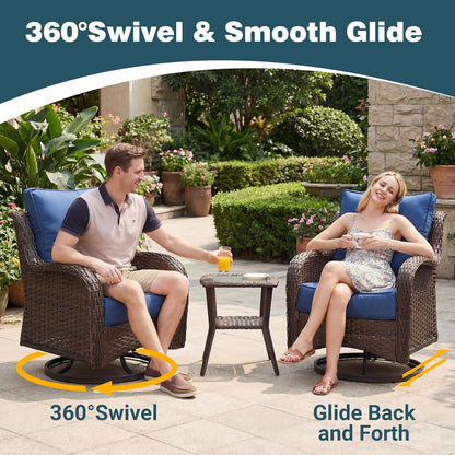 Luxury Patio Conversation Set, 5-Piece Ergonomic High Back Wicker Swivel Chair Set with 6-Inch Deep Seating Cushions, Large Patio Furniture Set for Garden, Deck & Balcony, Navy Blue3