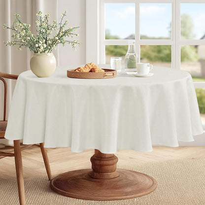 round Table Cloth Faux Linen Farmhouse Tablecloth Wrinkle & Stain Resistant Table Cover for Kitchen Dining, Holiday Party Dinner, White, 70 Inch Round2