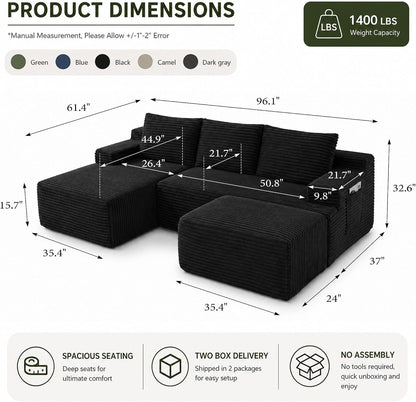 Boneless Couch, Modular Sectional Couches for Living Room, U-Shaped Cloud Couch Sofa with Deep Seat, Fluffy Corduroy Upholstered Corner Sofa2