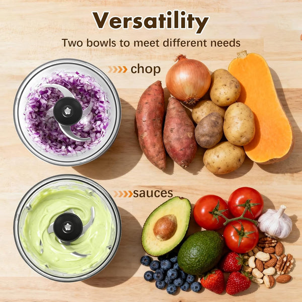 Mini Small Food Processor 4 Cup,Meat Grinder with 2 Bowls,Electric Food Chopper,Powerful Motor 2 Speed & 4 Blades for Baby Food,Meat,Onion,Vegetables6