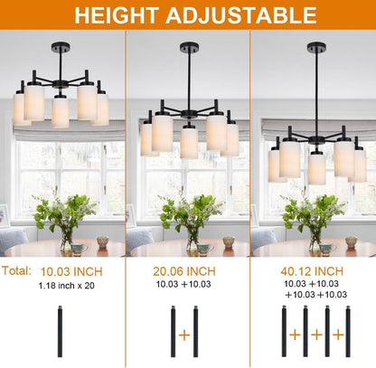 5 Light Modern Chandeliers Black Finish Pendant Lighting Fixtures with Opal White Glass Shade Rustic Ceiling Hanging Lights for Living Room Dining Room Kitchen Island7