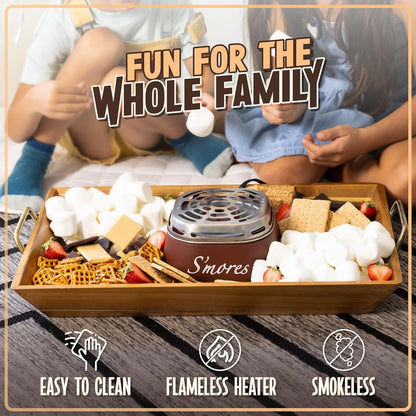 Tabletop Indoor Electric S'Mores Maker - Smores Kit with Marshmallow Roasting Sticks and 4 Trays for Graham Crackers, Chocolate, and Marshmallows - Movie Night Supplies - Brown3