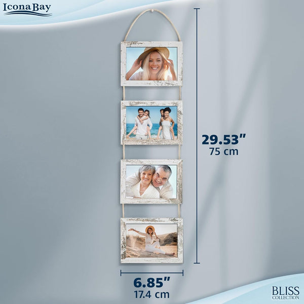 4X6 Hanging Picture Frames Collage with 8 Openings - Distressed White, 2 PK7
