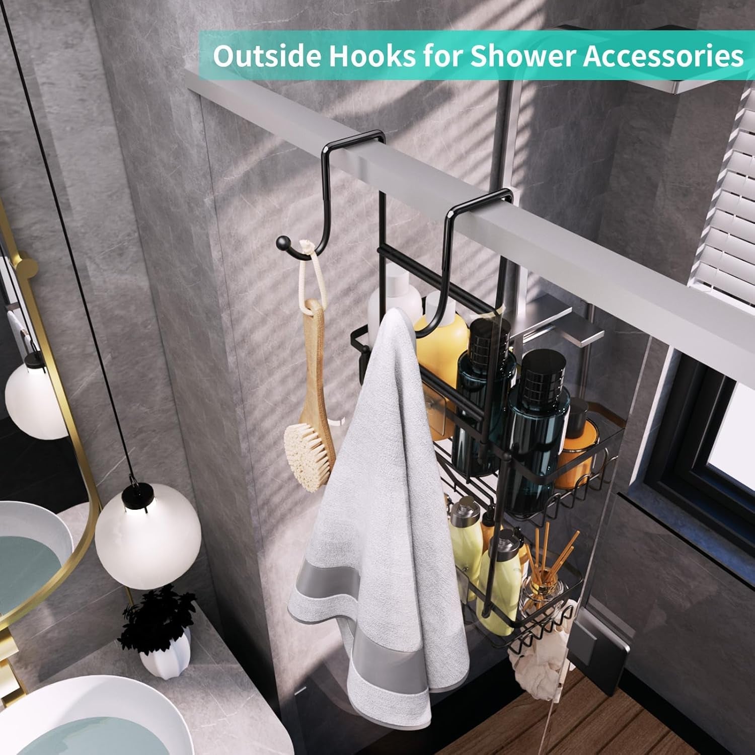 hanging-shower-caddy-over-the-door-with-soap-holder-no-drilling-adhesive-shower-organizer-with-11-hooks-rustproof-waterproof-304-stainless-steel-bathroom-shelves-black