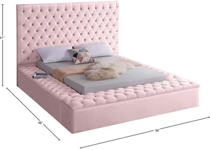 Meridian Furniture Bliss Collection Modern | Contemporary Velvet Upholstered Bed with Deep Button Tufting and Storage Compartments in Rails and Footboard, Pink, Queen8