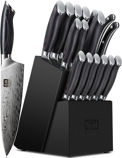 16 Pieces Knife Set, Knife Block Set in Powder Steel1
