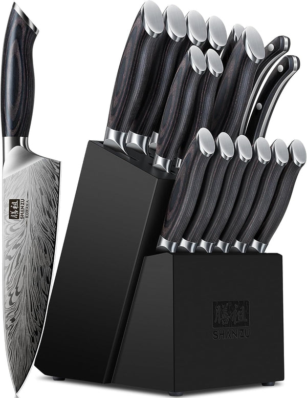 16 Pieces Knife Set, Knife Block Set in Powder Steel1