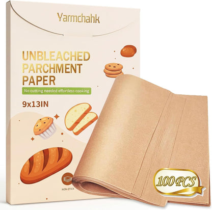 100Pcs 9X13 Inch Unbleached Parchment Paper for Cooking,Baking | Natural Wood Pulp,Food Grade,Non-Stick,Waterproof Oilproof,Pre-Cut Sheets for Steaming,Grilling,Air Fryer,Oven,Microwave1