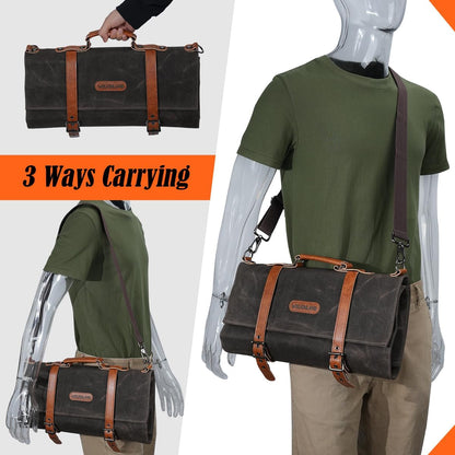 13-Pocket Knife Roll, Heavy-Duty Canvas Leather Knife Roll Bag5