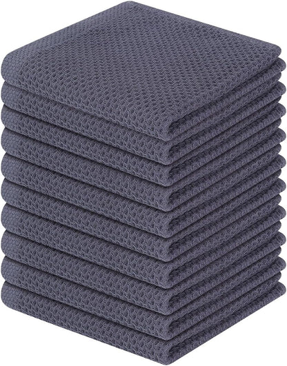 100% Cotton Waffle Weave Kitchen Dish Cloths 10-Pack, Dark Grey | 12 X 12 Inches, Ultra Soft Absorbent Dish Towels, Quick Drying Dish Rags with Hanging Loop1