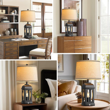 Table Lamp for Living Room, Farmhouse Lamps Set of 2 with USB A+C and Nightlight, 26" Rustic Bedside Lamps with 3-Way Dimmable Touch Control, Nightstand Lamp for Bedroom Decor, Black6