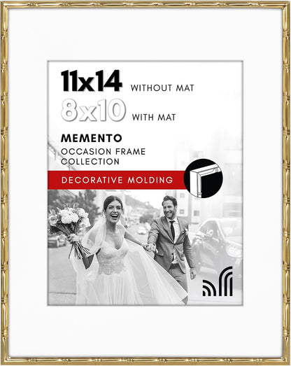 11X14 Bamboo Picture Frame - Matted to 8X10 - Metal - Gold1