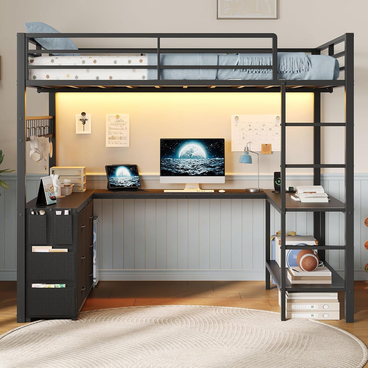 full-size-loft-bed-with-desk-led-lights-and-charging-station-loft-bed-full-size-with-6-storage-drawers-2-shelves-loft-bed-frame-with-safety-guardrail-ladders-no-box-spring-needed-black