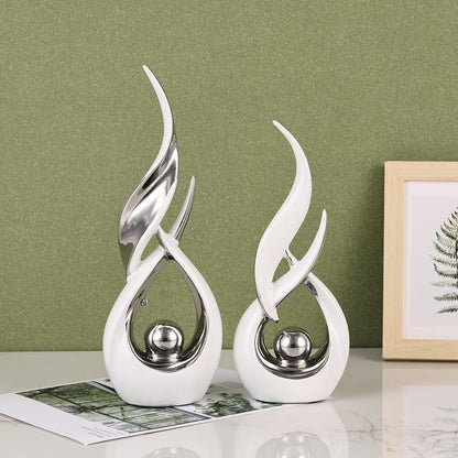 2 PCS White Silver Ceramic Statues for Home Decor Accents, Modern Abstract Art Sculptures, Elegant Tabletop Decorative Objects for Dining Room, Entryway, Tv Stand, Mantel, Coffee Table Centerpieces7