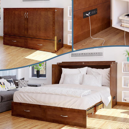 , Hamilton Queen Murphy Bed Chest with 6" Mattress & Drawer, Walnut9